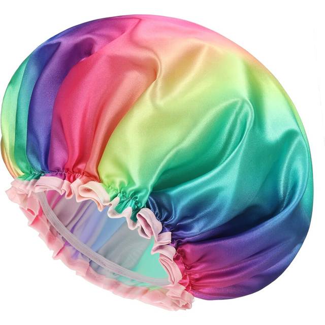 mikimini Shower Cap for Women Long Hair  2 Pack Double Layer Waterproof  X-Large  Reusable  Washable  No Smell  Rainbow Fashion Shower Cap