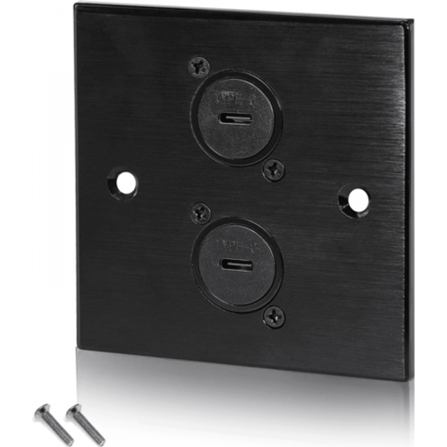 Black Wall Face Plate Electrical AV Slim Series 2 x USB C Sockets Feedthrough Wall Plate Metal