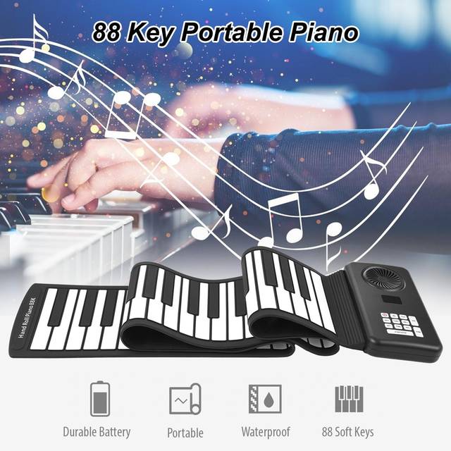 88 Key Portable Piano Handroll Electronic Piano Environmental Silicone Foldable Piano Home Practice white
