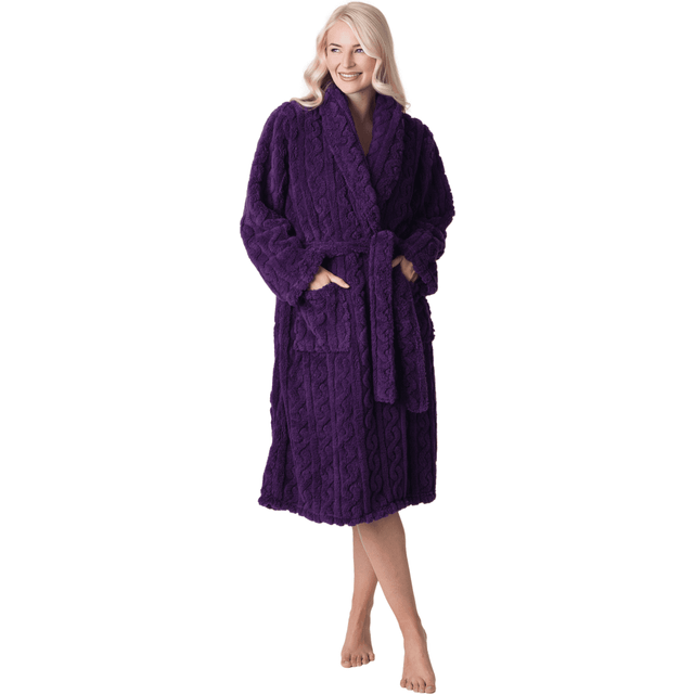 Supersoft Luxury Fleece Jaquard Bathrobe - Purple - 10-12