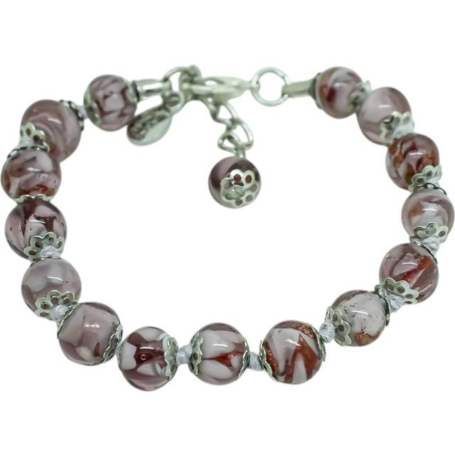 Murano glass bracelet purple white silver bronze handmade venice 15 beads