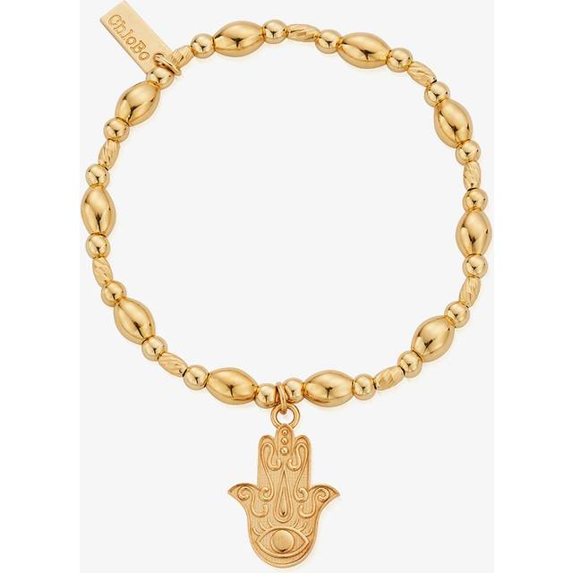 ChloBo Treasures Of Bali Guardians Gaze 18ct Yellow Gold Plated Hamsa Hand Charm Bracelet GBBCOB3507