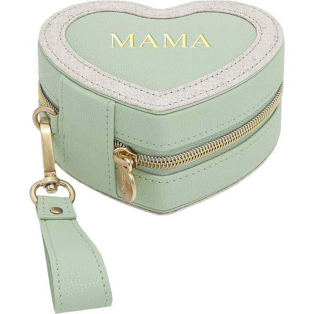 Stackers Mama Heart Travel Jewellery Box, Green/Linen