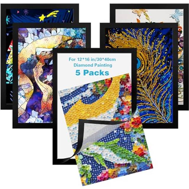 5Pack Diamond Painting Frames, Frames for 12x16in/30x40cm Diamond Painting Canvas Magnetic Diamond Art Frame Self-Adhesive Picture Frame for Diamond
