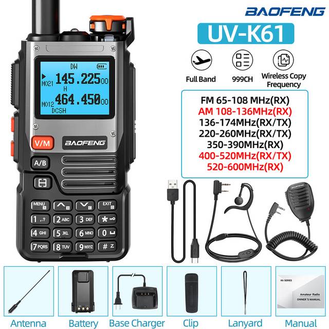 (Add H-Mic) UV-K61 Walkie Talkie Air Band VOX FM Radio NoAA  Wireless Copy Frequency TYPE-C Charger UV-5R UV-K6