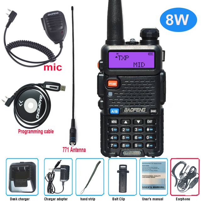 (8W) UV 5R Walkie Talkie True 8W Portable Ham CB Radio Dual Band VHF UHF FM Transceiver Two Way Hunting Radios