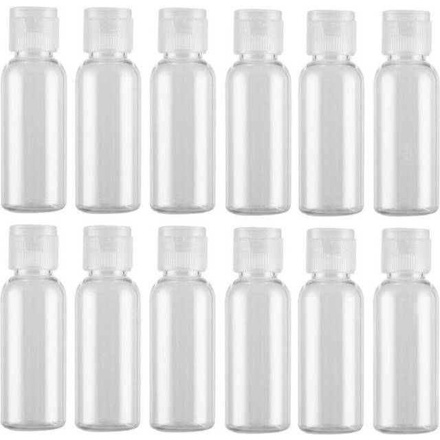12PCS 30ml/1oz Empty Clear Plastic Sample Bottle Travel Container Jar Pot Vial with Flip Lid Perfect for Makeup Emollient Water Shower Gel Emulsion L