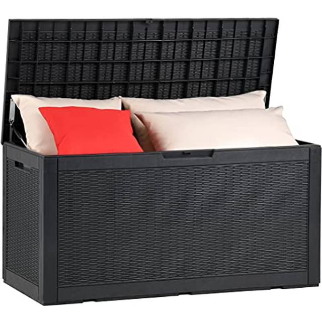 YITAHOME Outdoor Storage Box Waterproof, Heavy Duty 380L Large Resin Deck Boxes,Weather Resistant Durable Garden Storage Box, Pool Supplies, Lockable,