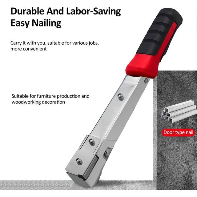 Handheld Hammer Tacker Stapler for Door Type Staples - Extra-Efficient Manual Hammer Stapler for red black