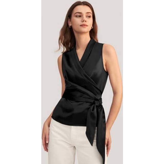 LILYSILK Silk Blouse Silk Shirts UK Women Elegant Silk Wrap Blouse Quality Guaranteed Black 8