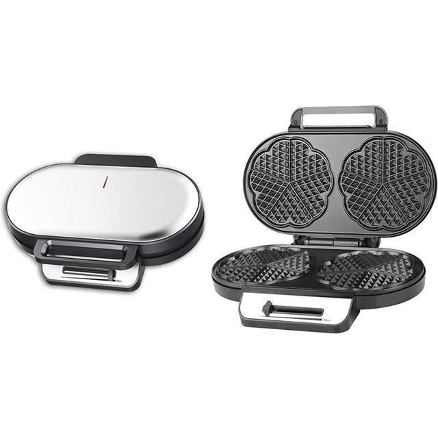 Waffle Iron 1200 W for Double Heart Waffles, Heart Waffle Iron with Double Waffle Plate, Continuous black