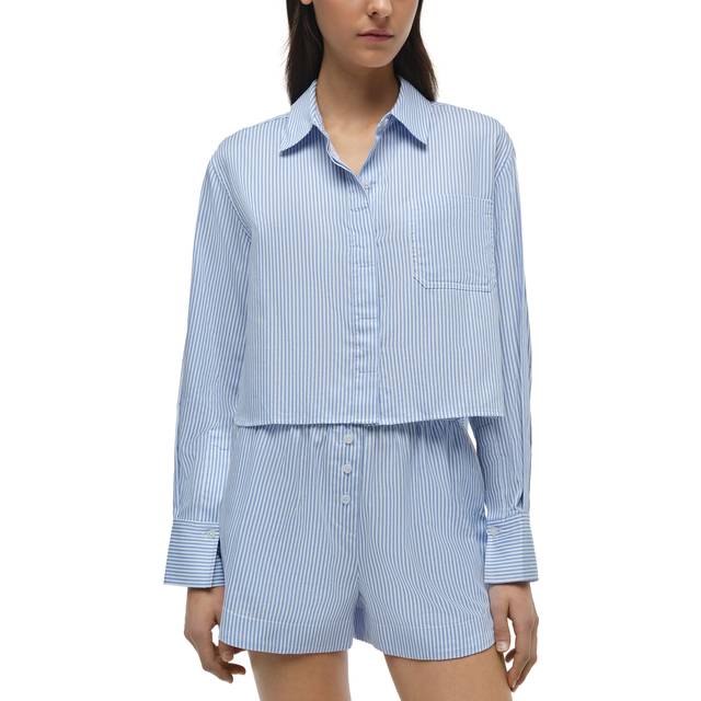 Renata Long-Sleeve Crop Shirt - BLUE HYDRANGEA STRIPE - Medium