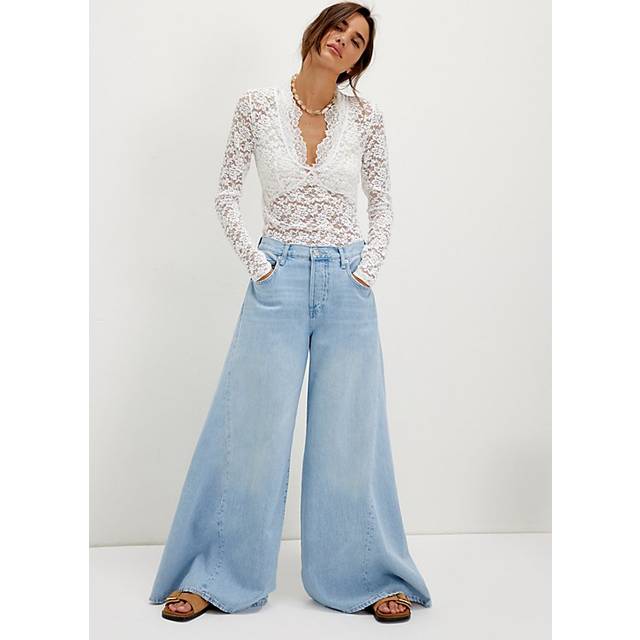 CRVY Pacifica Wide-Leg Jeans by We The Free in Aqua, Size: 24 S