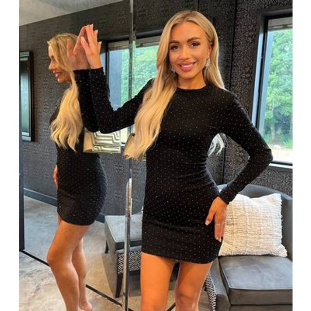 AX Paris Women's Black Diamante Long Sleeve Mini Dress New Look - UK 12