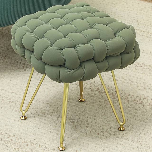 Homcom Woven Velvet Foot Stool With Steel Legs For Living Room, Dark Green, Green