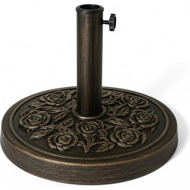 (12 KG) KEPLIN Cast Iron Effect Parasol Base with Floral Pattern Heavy Duty Metal Garden Patio Furniture Stand for Umbrella, Canopy, Gazebo, Awning