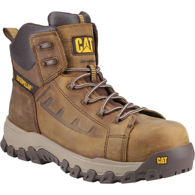 Men's Caterpillar Mens Threshold Rebound Grain Leather Composite Toecap Safety Boots - Brown - Size: 9