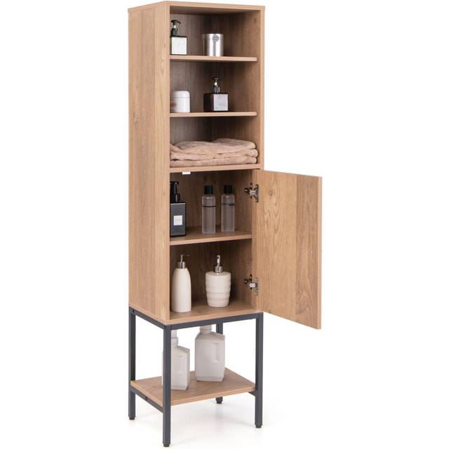 Tall Storage Cabinet Freestanding Cabinet w/Adjustable Shelf-Natural