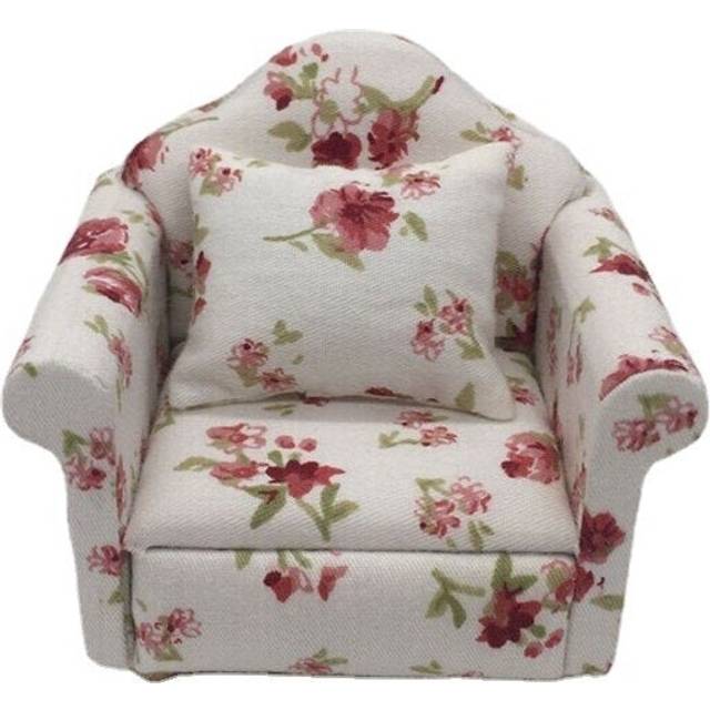 1:12 Miniature Pink Floral Armchair Single Sofa Toys Furniture Ornaments Christmas Gift