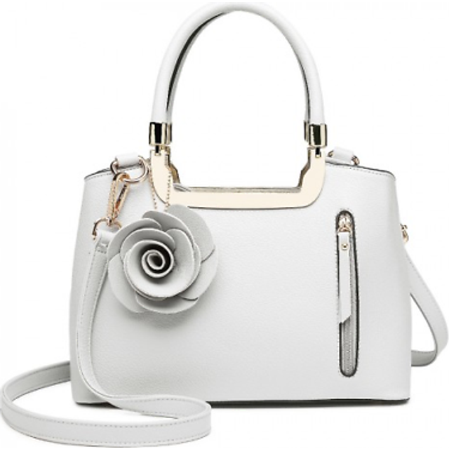 LG1847 - MISS LULU PU LEATHER ROSE HANGING ORNAMENT HANDBAG - WHITE