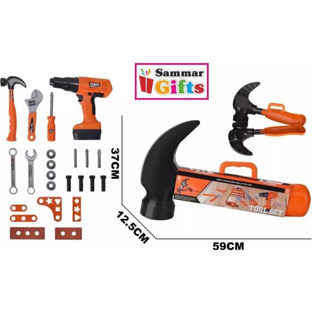 Pretend Play Set Hammer Screw driver Repair Tools Drill Storage BOX