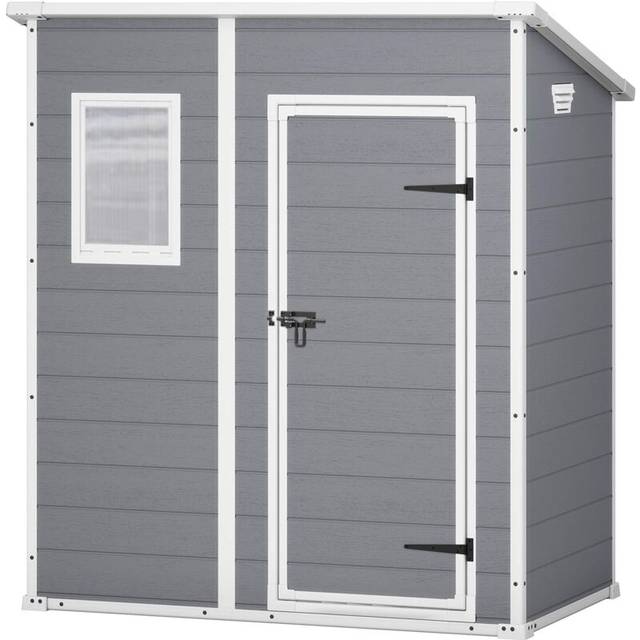 Keter Manor Pent Outdoor Plastic Garden Storage Shed, Grey, 6 x 4 ft