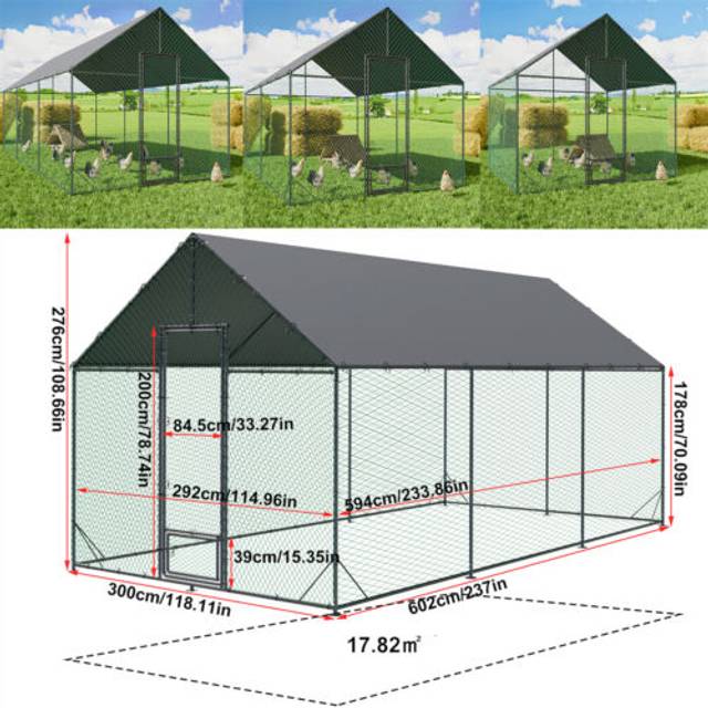 Upgrade sturdy structure metal chicken coop walk-in poultry cage with 600d cover