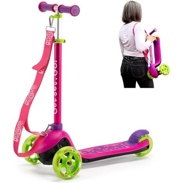 Trunki Folding 3 Wheel Kids Scooter for Girls with Tow and Carry Strap and Storage bag | Adjustable Handle Bar Height | Small Pink Scooter for Kids