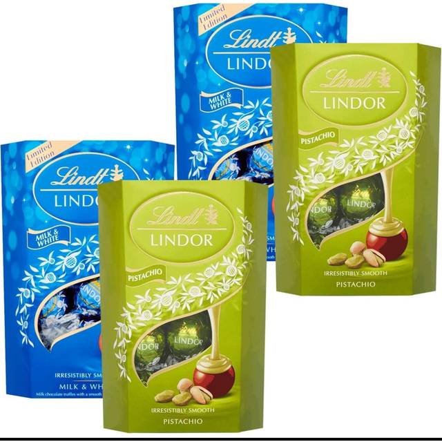 Lindt lindor milk & white & pistachio chocolate ball truffles gift pack 4 x 200g
