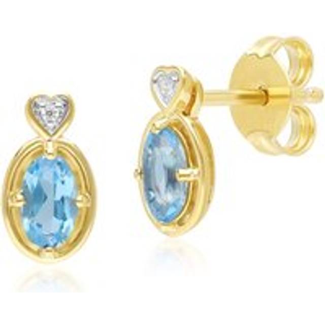 Classic Oval Topaz & Diamond Heart Stud Earrings In 9ct Yellow Gold