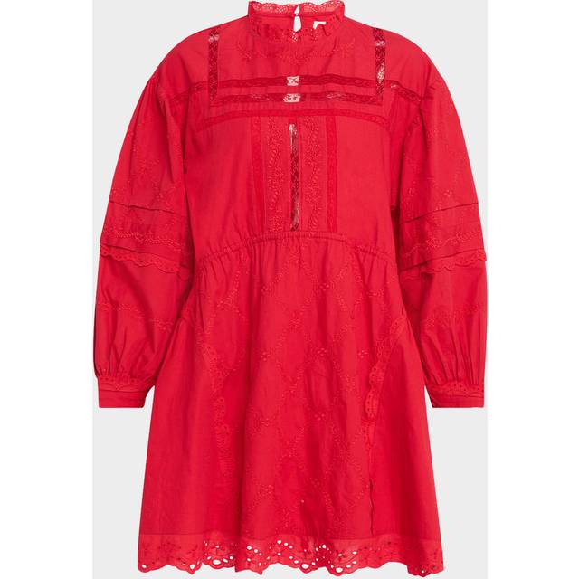 Clancy Embroidered Long-Sleeve Mini Dress - RED - 6 UK (2 US)