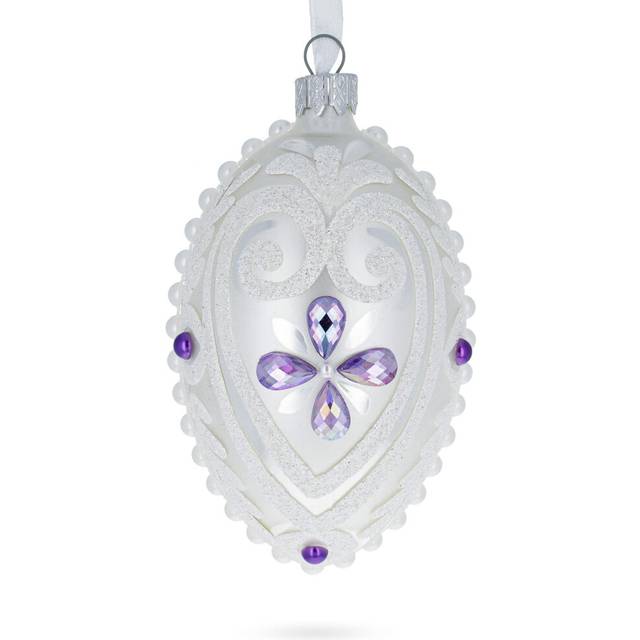 Purple Drops Glass Egg Christmas Ornament 4 Inches