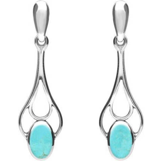 Sterling Silver Turquoise Spoon Drop Earrings - Silver