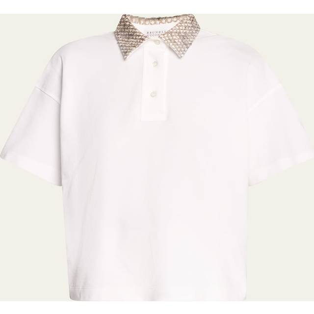 Embroidered Collar Cotton Piquet Polo Shirt - WHITE - X-Large