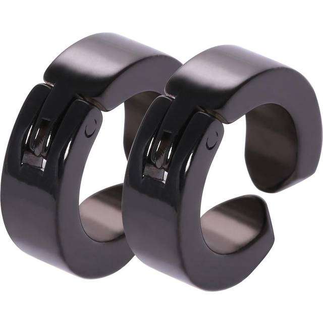 1 Pair Stylish Stainless Steel Ear Clips Earrings Ear Cuff Jewelry Gift (Black Smooth Surface)