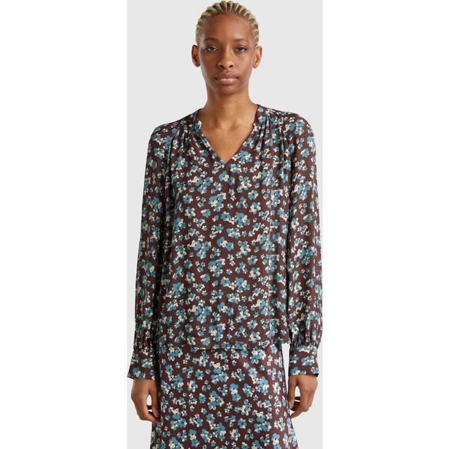 Benetton, Flowy Flowery Blouse, size L, Brown, Women