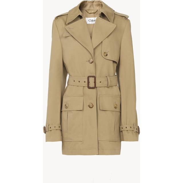 CHLOÉ Short trench coat in cotton satin Brown Size 14 100% Cotton, Horn Bubalus Bubalis, Farmed, COO India