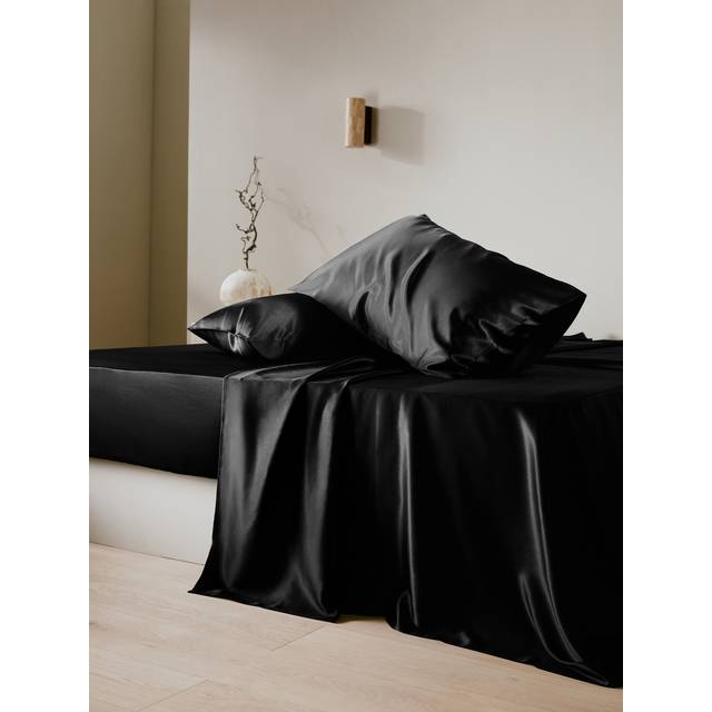 LILYSILK Silk Sheets Black UK 100% Silk Anti-Allergy Silk Bedding Set Single