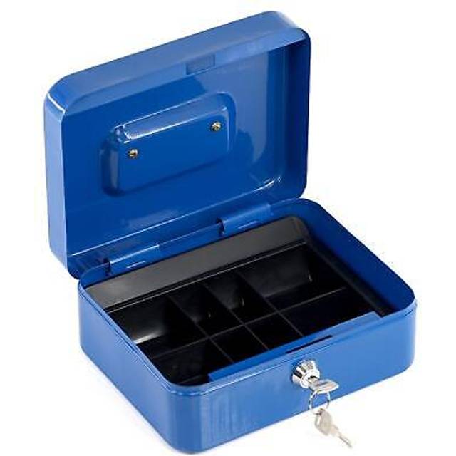 GEEZY Metal Cash Box 2 Keys Lockable Secure Petty Money Coin Tin Safe Storage Blue Box