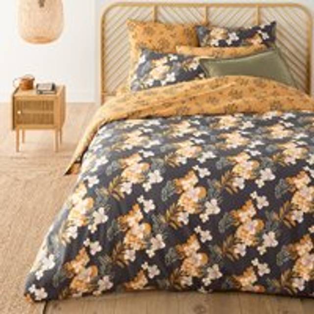 Shabby Floral 100% Washed Cotton Duvet Cover - print on grey background - SINGLE (140X200cm)