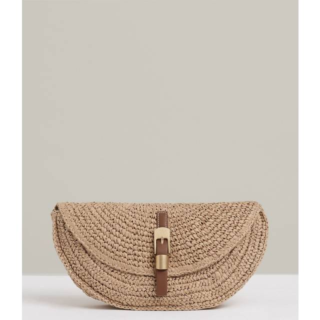 Reiss Aria Woven Straw Flapover Clutch Bag, Natural