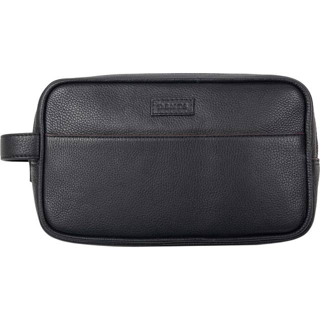 Men's Two-Zip Pebble Grain Leather Wash Bag - Black/Bordeaux / One