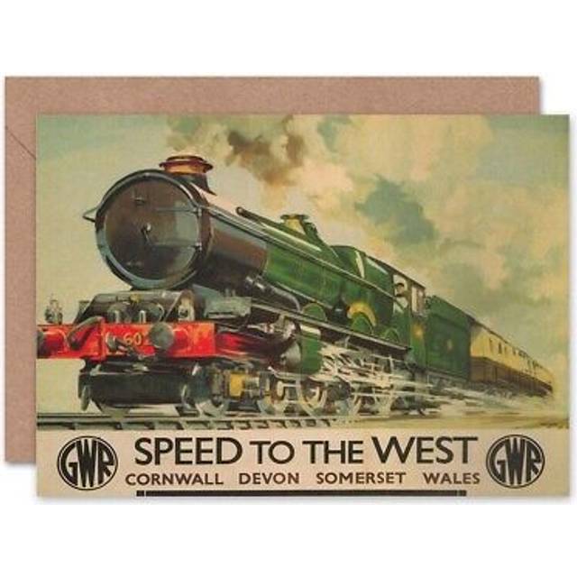 Speed To The West Gwr Steam Train Blank Greeting Card With Envelope