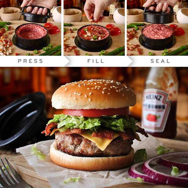 Bekväm rund form hamburgerpress livsmedelsklassad abs hamburgare köttpress nötkött grill hamburgerpress biffmaskin formverktyg - Vit