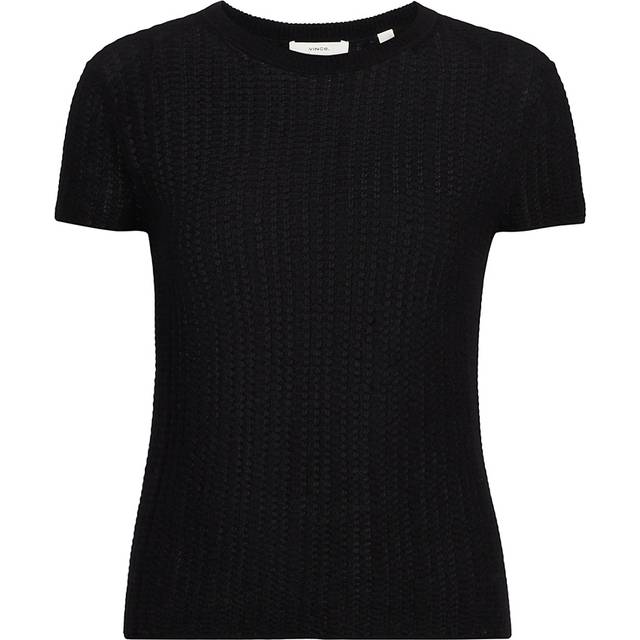 Crewneck Waffle-Knit Top - BLACK - X-Large