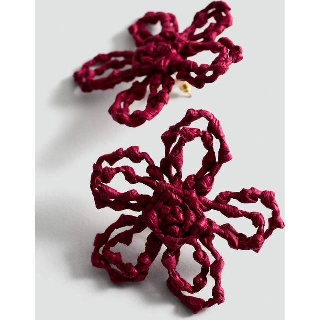 Flowers raffia earrings red - Woman - One size - MANGO - Red - U