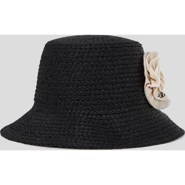 Karl Lagerfeld, Raffia Flower Bucket Hat, Woman, Black, Size: One size