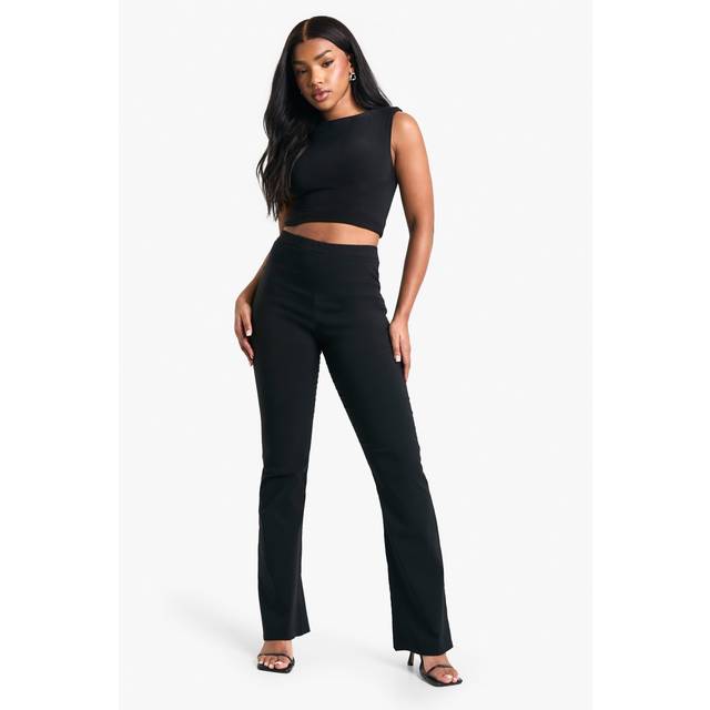 Womens Stretch High Waisted Flared Trousers - Black - 12