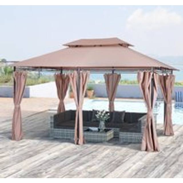 4m x 3M Metal Gazebo Canopy Party Tent Garden Pavillion Patio Shelter Pavilion with Curtains Sidewalls