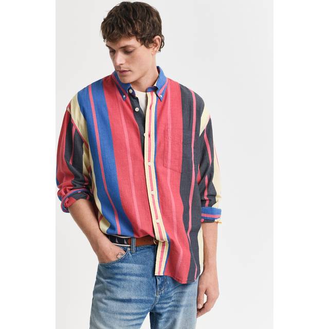 GANT Herr Oversized fit randig skjorta i bäckebölja (XXXL) Flerfärgad